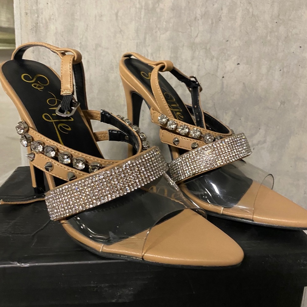 Rhinestone Beige High Heels